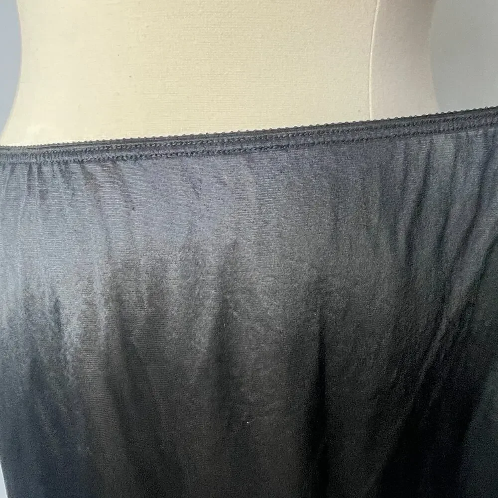 Half Slip Skirt Plus Size 22 24 Black Solid Nylon Satin Lace Trim Lingerie Vtg